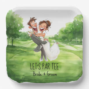 Golf Let’s Par tee with bride & Groom on course Paper Plate