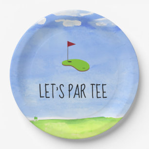 Golf Let’s Par tee with golf flag on Green Party Paper Plate