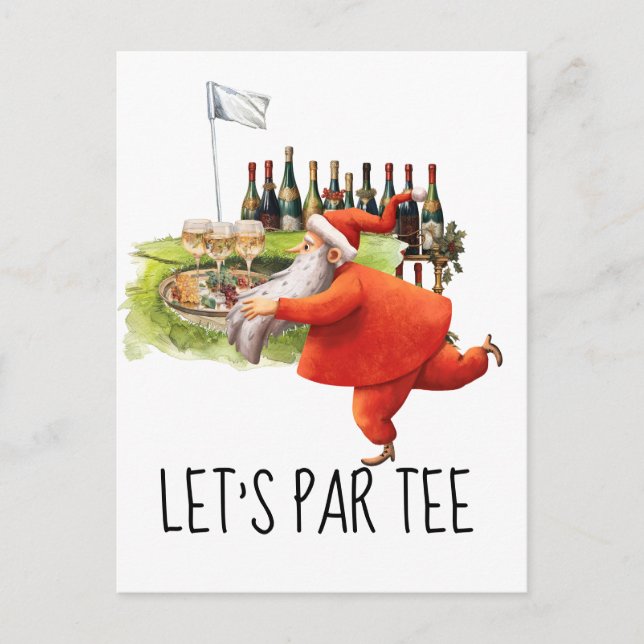 Golf Let’s Par tee with golf flag on green Postcard (Front)