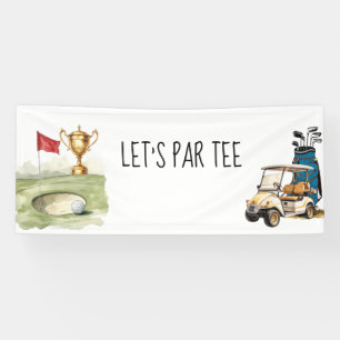 Golf Let’s Par tee with golf flag on green white Banner