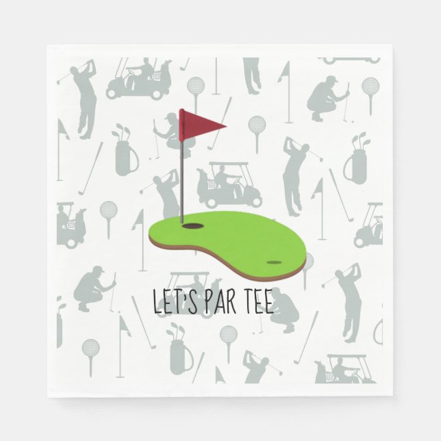 Golf Let’s Par tee with golf flag on green white  Napkin (Front)