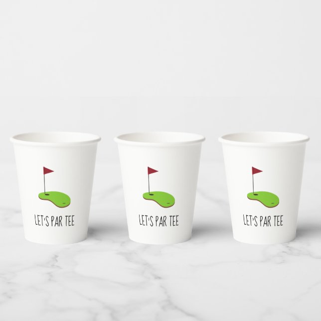 Golf Let’s Par tee with golf flag on green white  Paper Cups (Multi)