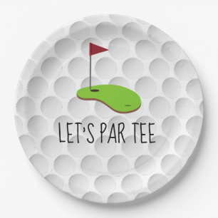 Golf Let’s Par tee with golf flag on green white  Paper Plate