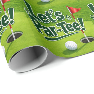 Golf Let’s Par tee with golf flag on green white Wrapping Paper