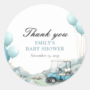 Golf Let's Par-tee Blue Baby Shower Classic Round Sticker