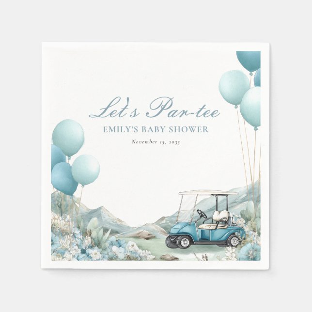 Golf Let's Par-tee Blue Baby Shower Napkin (Front)