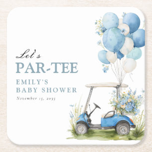 Golf Let's Par-tee Boy Baby Shower Square Paper Coaster
