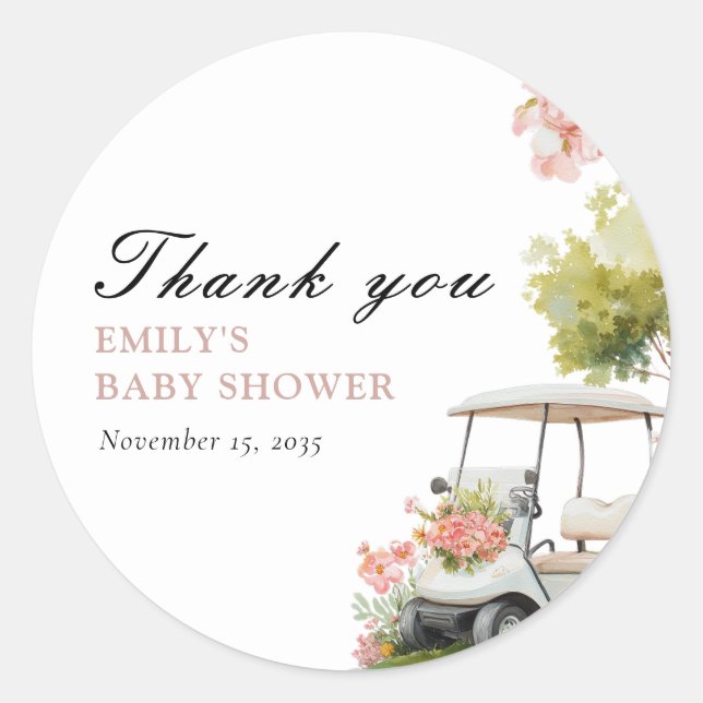 Golf Let's Par-tee Girl Baby Shower Classic Round Sticker (Front)