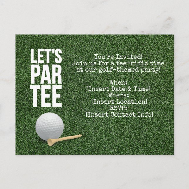 Golf Let's Par tee party invitation with golf ball (Front)