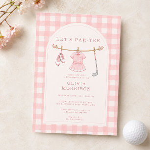 Golf Let's Par-tee Pink Girl Gingham Baby Shower Invitation
