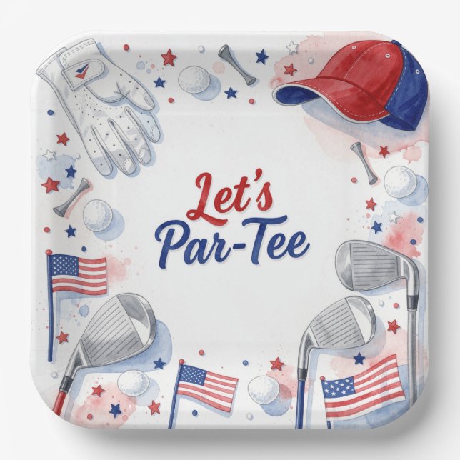 Golf Let's Par Tee with American themed Paper Plate (Front)