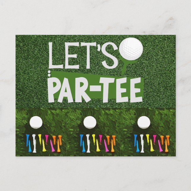 Golf Let's Par tee with golf ball and colourful te Postcard (Front)