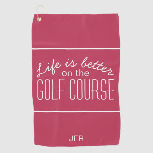 Golf Life Monogrammed Modern Golfer Magenta Red Towel