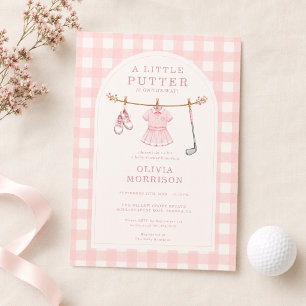 Golf Little Putter Pink Girl Gingham Baby Shower Invitation