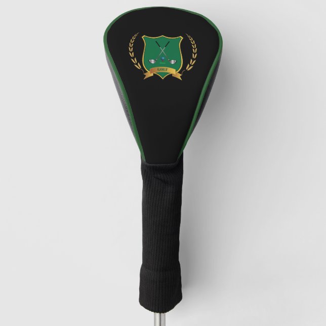 Golf Logo with Golf Clubs on Black Golf Head Cover (Front)