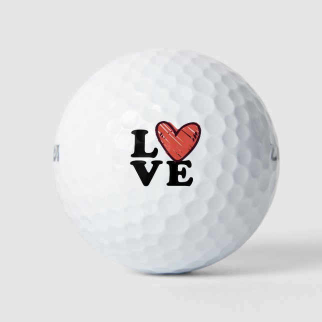 Golf Love with red heart for golfer on Valentine's Golf Balls (Front)