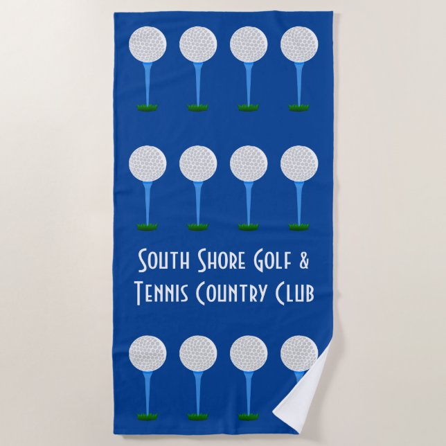 Golf Lover Balls & Tees Blue Beach Towel (Front)