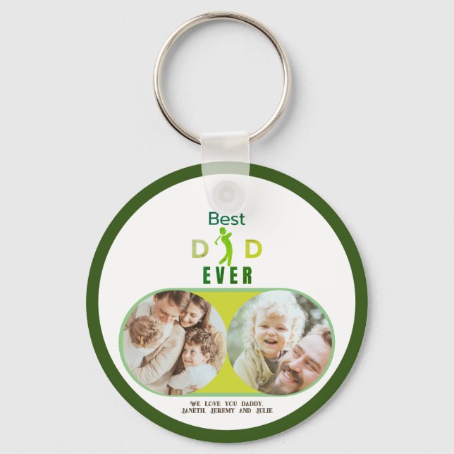 Golf Lover Best Dad Ever Family Photo Fathers Day Key Ring (Front)