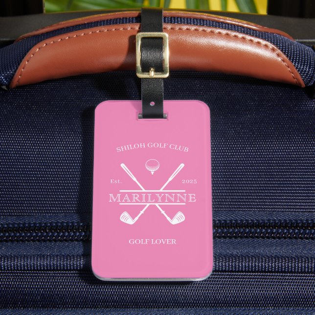 Golf Lover Cross Club Pink Luggage Tag (Front Insitu 2)