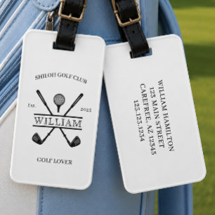 Golf Lover Cross Club White Luggage Tag