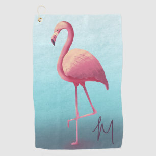 Golf Lover Flamingo Pink Blue  Elegant Monogram  Towel