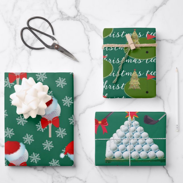 Golf Lover's Cheerful Holiday Wrapping Paper Sheet (Front)
