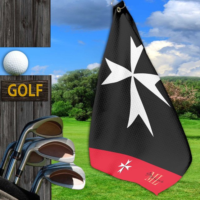 Golf Malta Flag, Maltese Cross monogrammed St John Golf Towel (Creator Uploaded)