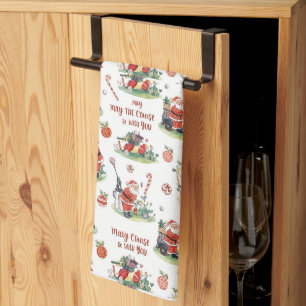 Golf May the course be with you Christmas Santa Tea Towel