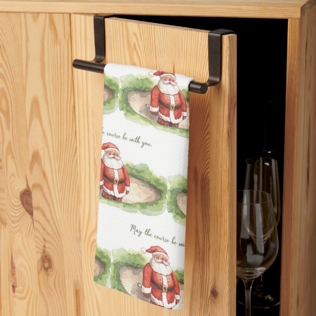 Golf May the course be with you Christmas Santa  Tea Towel (Thirds Fold)