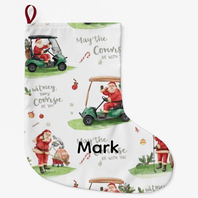 Golf May the course be with you with Santa  Large Christmas Stocking (Front)