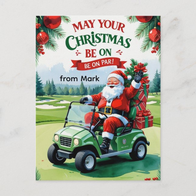 Golf “May Your Christmas Be On Par!” for Golfer  Holiday Postcard (Front)