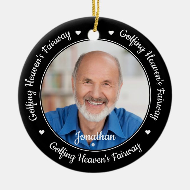 Golf Memorial Remembrance Heaven Golfer Photo Ceramic Tree Decoration (Front)