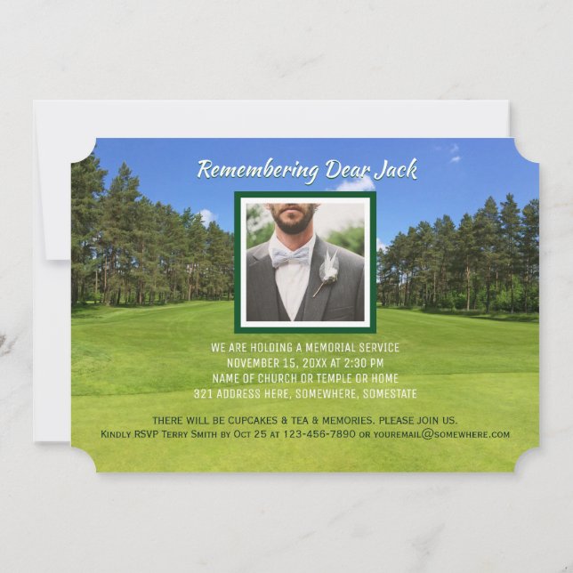 Golf Memorial Service Add Your Own Photo Golfer Invitation (Back)