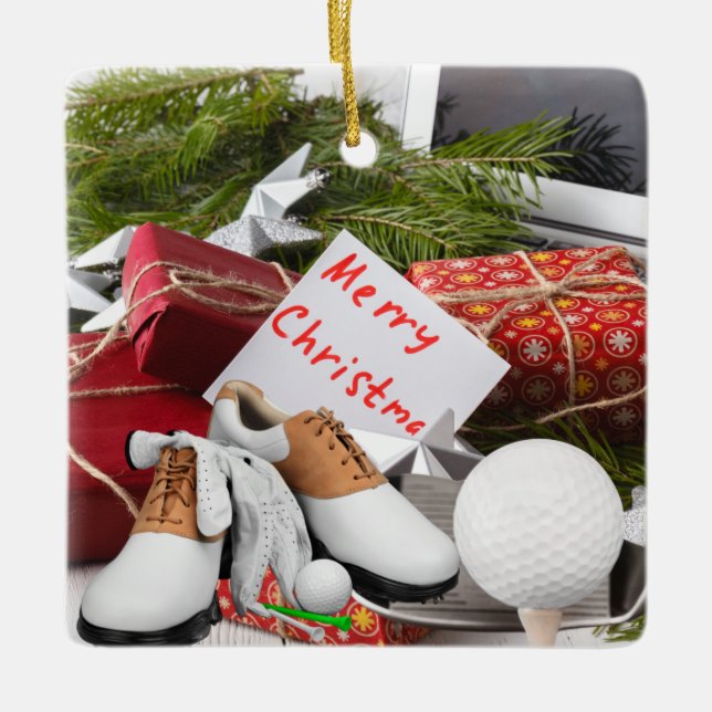 Golf Merry Christmas card to gifts to golfer  Ceramic Ornament (Front)