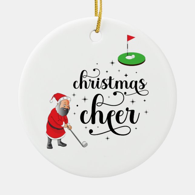 Golf Merry Christmas Cheers to golfer with Santa   Ceramic Tree Decoration (Front)