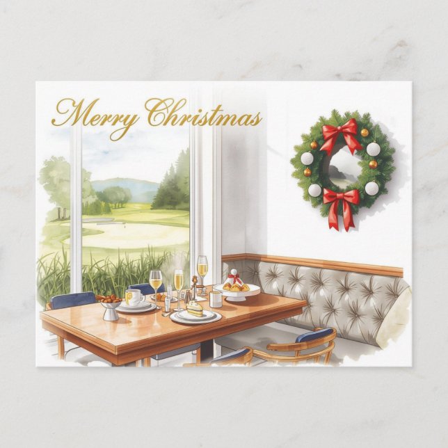 Golf Merry Christmas from Golf Course Clubhouse Holiday Postcard (Front)