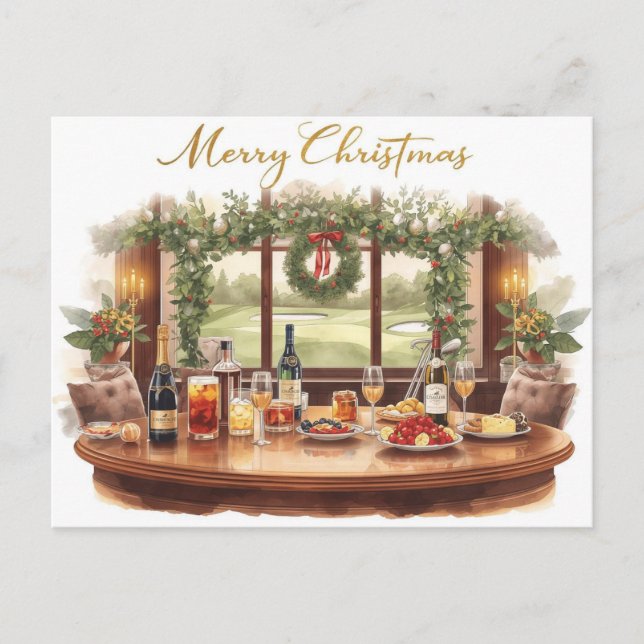 Golf Merry Christmas from Golf Course Clubhouse Holiday Postcard (Front)