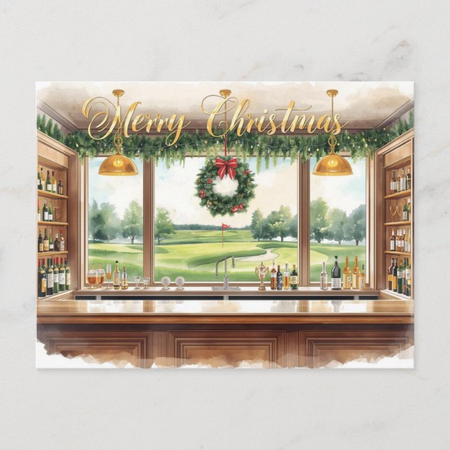 Golf Merry Christmas from Golf Course Clubhouse Holiday Postcard (Front)