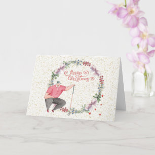 Golf Merry Christmas Gofer with Christmas wreath  Card