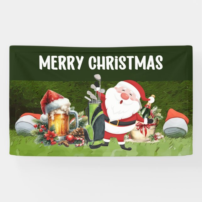 Golf Merry Christmas golf balls wear Santa hat    Banner (Horizontal)