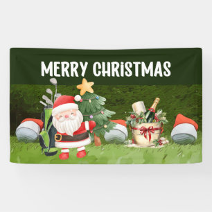 Golf Merry Christmas golf balls wear Santa hat    Banner