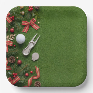 Golf Merry Christmas on Putting Green Holiday Paper Plate