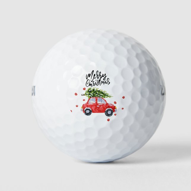 Golf Merry Christmas red car with Christmas tree Golf Balls (Front)