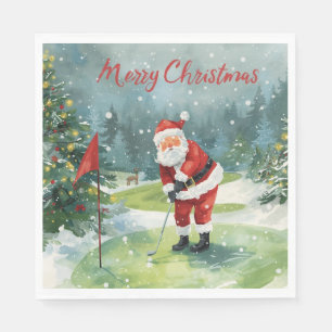 Golf Merry Christmas  Santa Claus golfing  Snowing Napkin