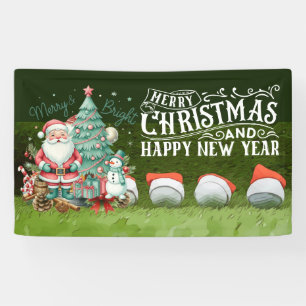 Golf Merry Christmas Santa Claus on green funny Banner