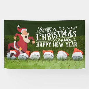 Golf Merry Christmas Santa Claus on green funny Banner