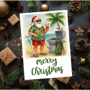 Golf Merry Christmas Santa Golfer Beach themed Holiday Card