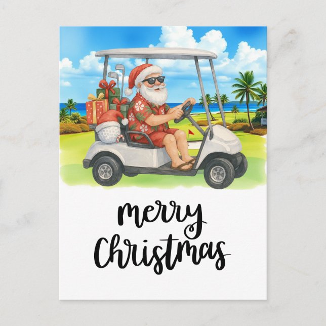 Golf Merry Christmas Santa Golfer Beach Themed  Holiday Postcard (Front)