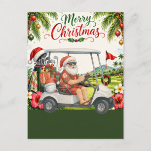 Golf Merry Christmas Santa Golfer Beach Themed  Holiday Postcard