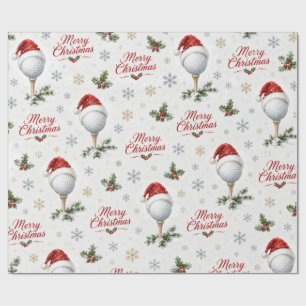 Golf Merry Christmas Santa Hat Golf Ball Holiday Wrapping Paper